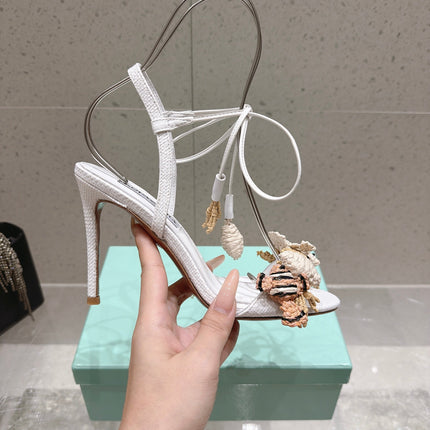 AQUAZZURA 26S HIGH-HEEL SANDALS 100 MM IN WHITE LAMBSKIN