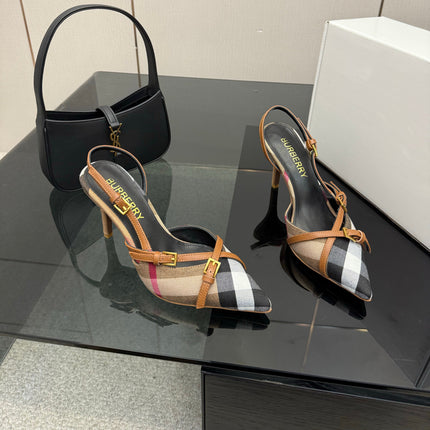 BURBERRY 26S SLINGBACK HEELS 85 MM IN STRIPED COLOR COORDINATION FABRIC STYLE 11