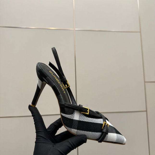 BURBERRY 26S SLINGBACK HEELS 85 MM IN STRIPED COLOR COORDINATION FABRIC STYLE 9