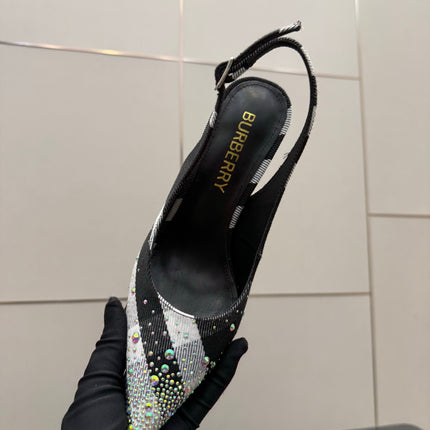 BURBERRY 26S SLINGBACK HEELS 85 MM IN STRIPED COLOR COORDINATION FABRIC STYLE 4