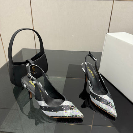 BURBERRY 26S SLINGBACK HEELS 85 MM IN STRIPED COLOR COORDINATION FABRIC STYLE 4