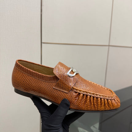 CHRISTIAN LOUBOUTIN 26S LOAFERS IN COGNAC BROWN SNAKE-EMBOSSED CALFSKIN