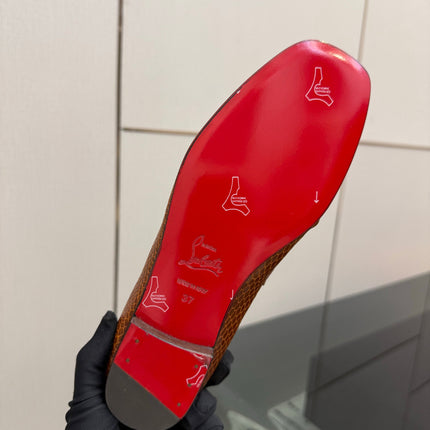 CHRISTIAN LOUBOUTIN 26S LOAFERS IN COGNAC BROWN SNAKE-EMBOSSED CALFSKIN