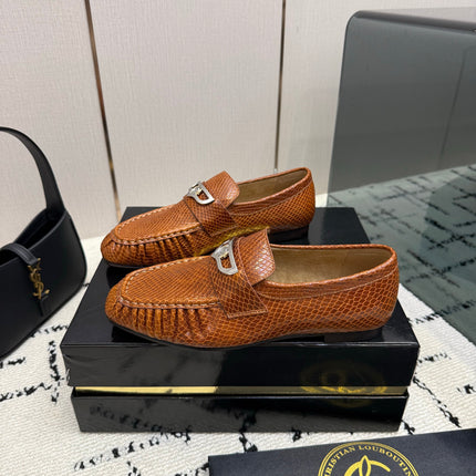 CHRISTIAN LOUBOUTIN 26S LOAFERS IN COGNAC BROWN SNAKE-EMBOSSED CALFSKIN