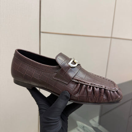 CHRISTIAN LOUBOUTIN 26S LOAFERS IN DARK BROWN CROCODILE-EMBOSSED CALFSKIN
