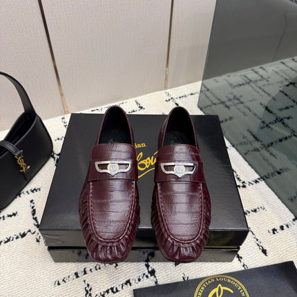 CHRISTIAN LOUBOUTIN 26S LOAFERS IN WINE RED SHINY CROCODILE-EMBOSSED CALFSKIN