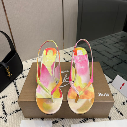 CHRISTIAN LOUBOUTIN 26S THONG SLINGBACK HEELS 85 MM IN MULTICOLOR SATIN