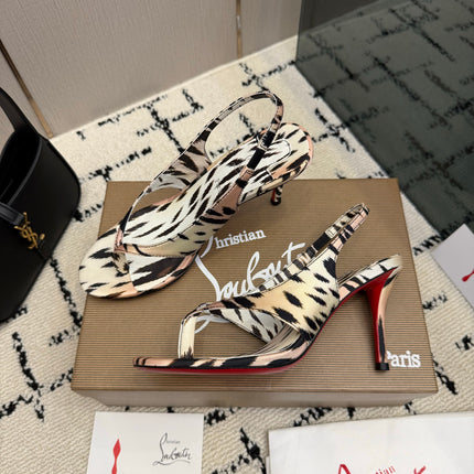 CHRISTIAN LOUBOUTIN 26S THONG SLINGBACK HEELS 85 MM IN ANIMAL-PRINT SATIN