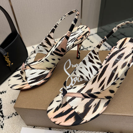 CHRISTIAN LOUBOUTIN 26S THONG SLINGBACK HEELS 85 MM IN ANIMAL-PRINT SATIN