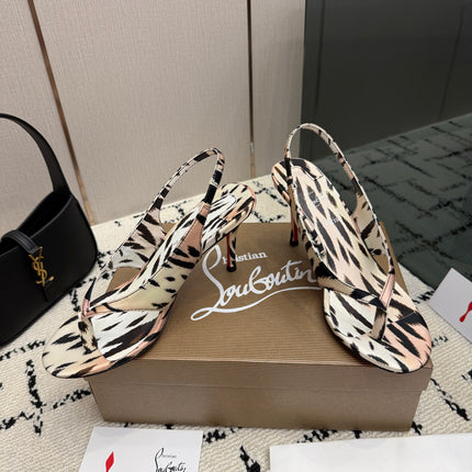 CHRISTIAN LOUBOUTIN 26S THONG SLINGBACK HEELS 85 MM IN ANIMAL-PRINT SATIN