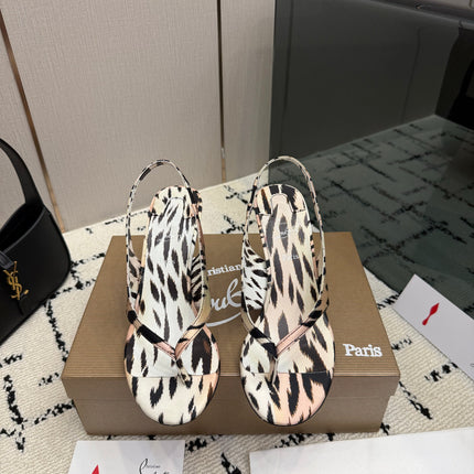 CHRISTIAN LOUBOUTIN 26S THONG SLINGBACK HEELS 85 MM IN ANIMAL-PRINT SATIN