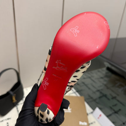 CHRISTIAN LOUBOUTIN 26S THONG SLINGBACK HEELS 85 MM IN ANIMAL-PRINT SATIN