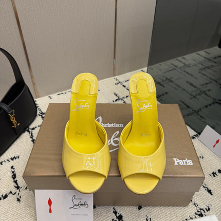 CHRISTIAN LOUBOUTIN 26S OPEN-TOE HIGH HEEL SANDALS 105 MM IN YELLOW GLOSSY CALFSKIN