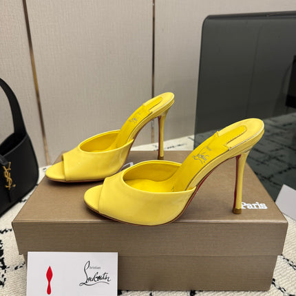 CHRISTIAN LOUBOUTIN 26S OPEN-TOE HIGH HEEL SANDALS 105 MM IN YELLOW GLOSSY CALFSKIN