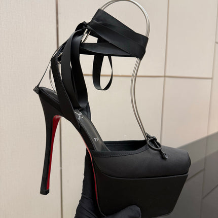 CHRISTIAN LOUBOUTIN 26S HIGH HEELS 145 MM IN BLACK SATIN
