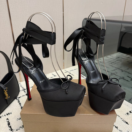 CHRISTIAN LOUBOUTIN 26S HIGH HEELS 145 MM IN BLACK SATIN