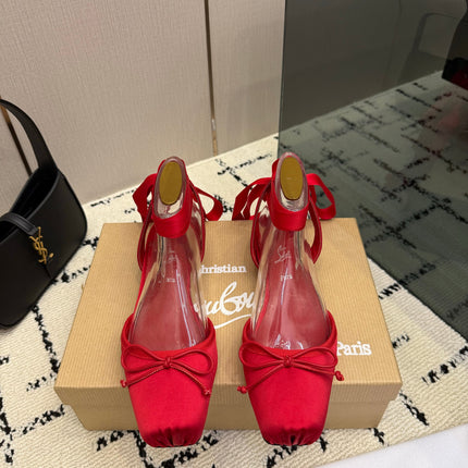 CHRISTIAN LOUBOUTIN 26S FLAT SHOES IN RED SATIN