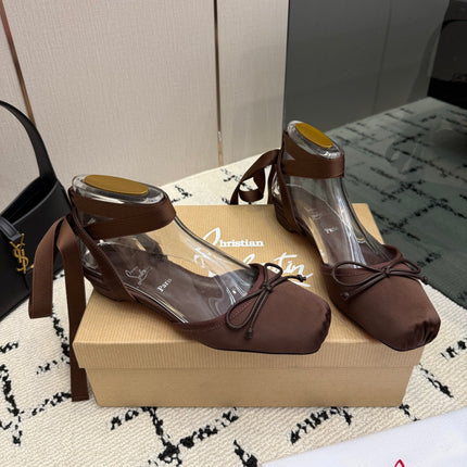 CHRISTIAN LOUBOUTIN 26S FLAT SHOES IN BROWN SATIN