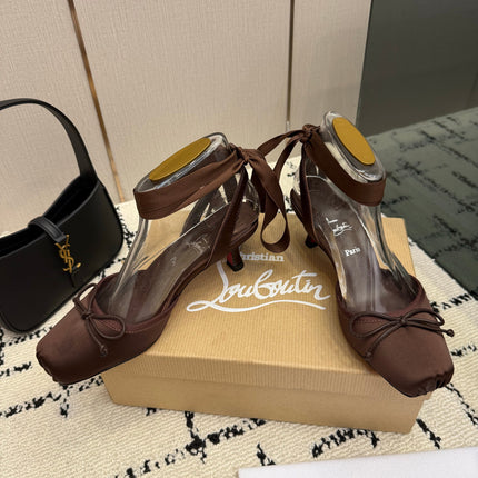 CHRISTIAN LOUBOUTIN 26S BOW-TIE HIGH HEEL 65 MM IN BROWN SATIN