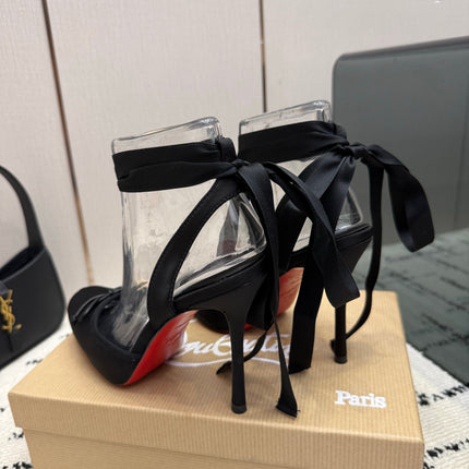 CHRISTIAN LOUBOUTIN 26S BOW-TIE HIGH HEEL 105 MM IN BLACK SATIN