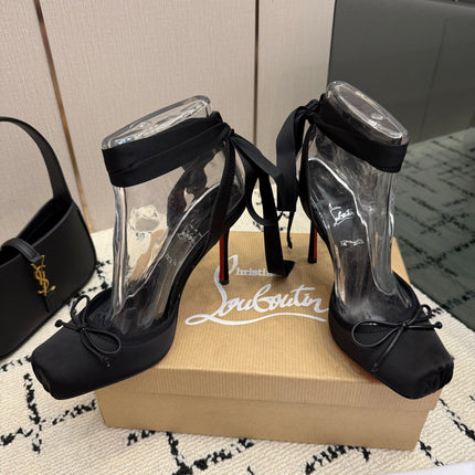 CHRISTIAN LOUBOUTIN 26S BOW-TIE HIGH HEEL 105 MM IN BLACK SATIN