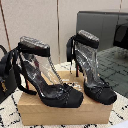 CHRISTIAN LOUBOUTIN 26S BOW-TIE HIGH HEEL 105 MM IN BLACK SATIN