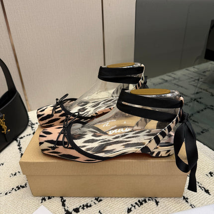 CHRISTIAN LOUBOUTIN 26S FLAT SHOES IN BLACK MIX BEIGE SATIN