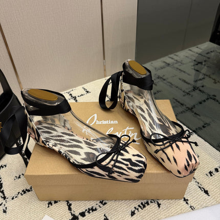 CHRISTIAN LOUBOUTIN 26S FLAT SHOES IN BLACK MIX BEIGE SATIN