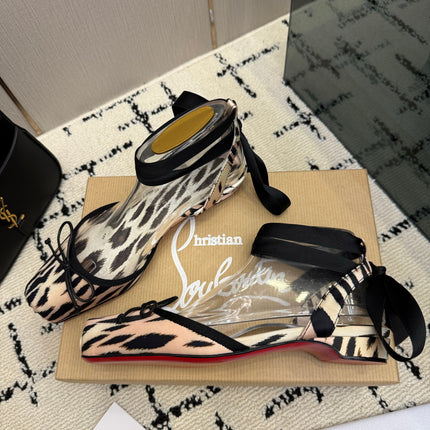 CHRISTIAN LOUBOUTIN 26S FLAT SHOES IN BLACK MIX BEIGE SATIN