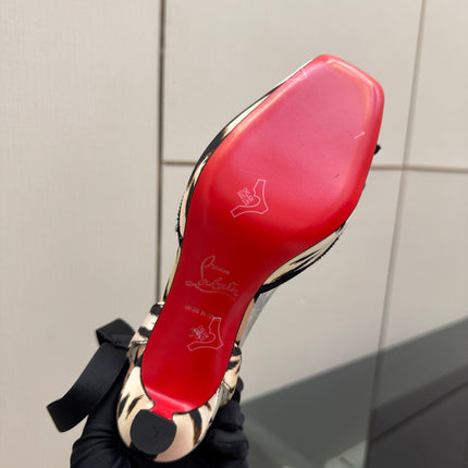CHRISTIAN LOUBOUTIN 26S BOW-TIE HIGH HEEL 65 MM IN BLACK MIX BEIGE SATIN