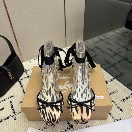 CHRISTIAN LOUBOUTIN 26S BOW-TIE HIGH HEEL 65 MM IN BLACK MIX BEIGE SATIN