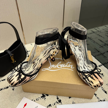 CHRISTIAN LOUBOUTIN 26S BOW-TIE HIGH HEEL 65 MM IN BLACK MIX BEIGE SATIN