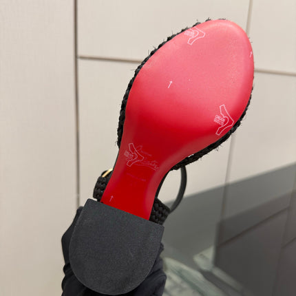 CHRISTIAN LOUBOUTIN 26S HEEL SANDALS 85 MM IN BLACK WOVEN LEATHER