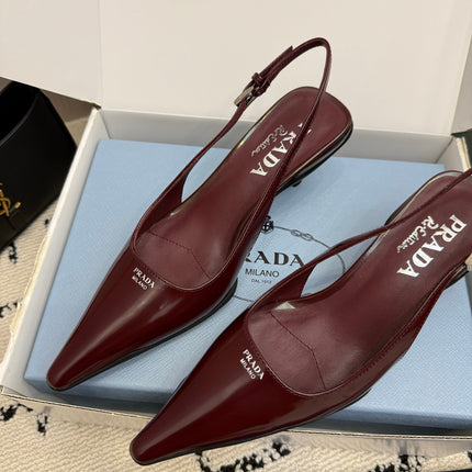 PRADA 26S BUCKLE STRAP SLINGBACK PUMPS IN DARK RED CALFSKIN
