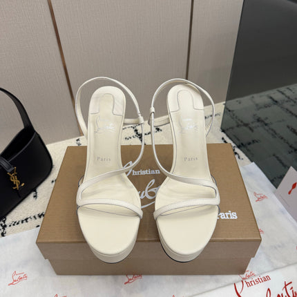 CHRISTIAN LOUBOUTIN 26S HIGH HEEL SANDALS 145 MM IN CREAM WHITE SMOOTH CALFSKIN