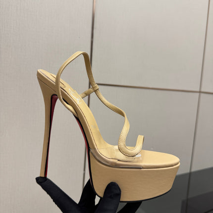 CHRISTIAN LOUBOUTIN 26S HIGH HEEL SANDALS 145 MM IN BEIGE SMOOTH CALFSKIN