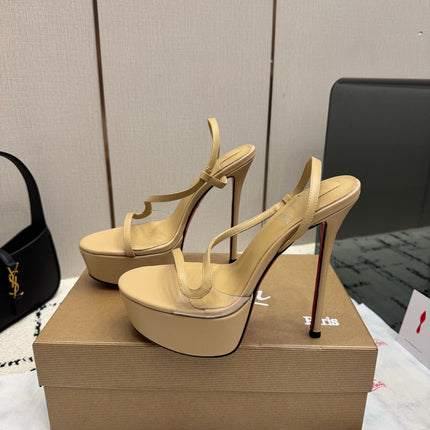 CHRISTIAN LOUBOUTIN 26S HIGH HEEL SANDALS 145 MM IN BEIGE SMOOTH CALFSKIN