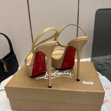 CHRISTIAN LOUBOUTIN 26S HIGH HEEL SANDALS 145 MM IN BEIGE SMOOTH CALFSKIN