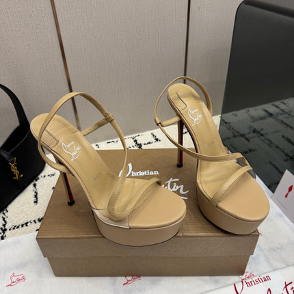 CHRISTIAN LOUBOUTIN 26S HIGH HEEL SANDALS 145 MM IN BEIGE SMOOTH CALFSKIN
