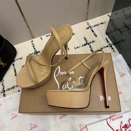CHRISTIAN LOUBOUTIN 26S HIGH HEEL SANDALS 145 MM IN BEIGE SMOOTH CALFSKIN
