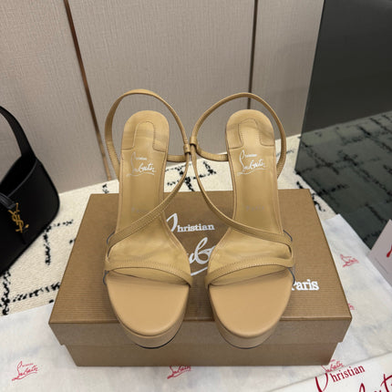 CHRISTIAN LOUBOUTIN 26S HIGH HEEL SANDALS 145 MM IN BEIGE SMOOTH CALFSKIN