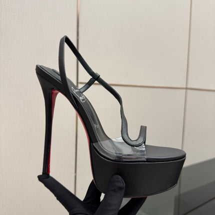 CHRISTIAN LOUBOUTIN 26S HIGH HEEL SANDALS 145 MM IN BLACK SMOOTH CALFSKIN