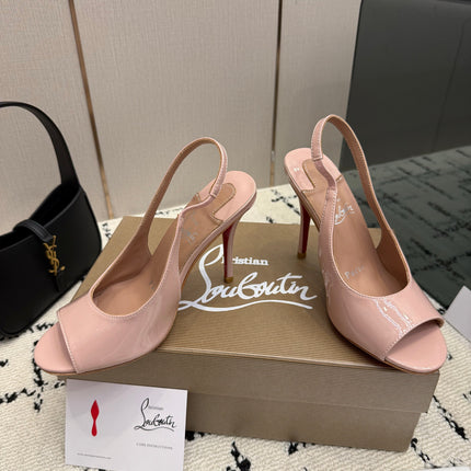 CHRISTIAN LOUBOUTIN 26S SLINGBACK HEELS 100 MM IN NUDE PATENT CALFSKIN