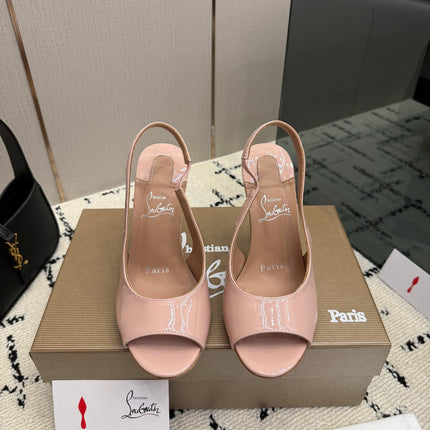 CHRISTIAN LOUBOUTIN 26S SLINGBACK HEELS 100 MM IN NUDE PATENT CALFSKIN