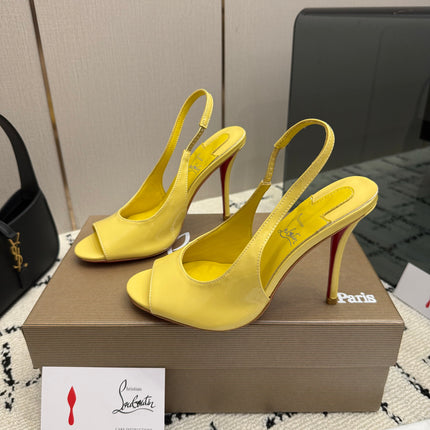 CHRISTIAN LOUBOUTIN 26S SLINGBACK HEELS 100 MM IN YELLOW PATENT CALFSKIN