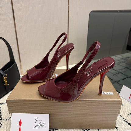 CHRISTIAN LOUBOUTIN 26S SLINGBACK HEELS 100 MM IN DARK RED PATENT CALFSKIN