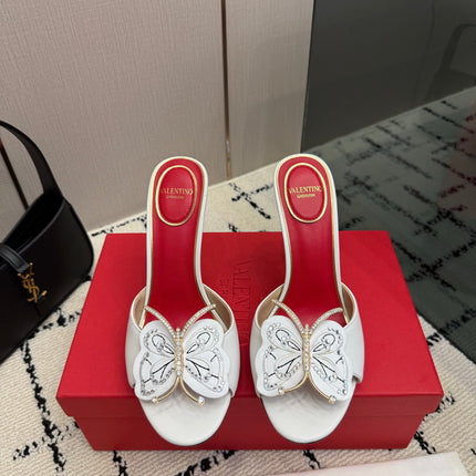 VALENTINO 26S BUTTERFLY HEEL SANDALS IN WHITE CALFSKIN
