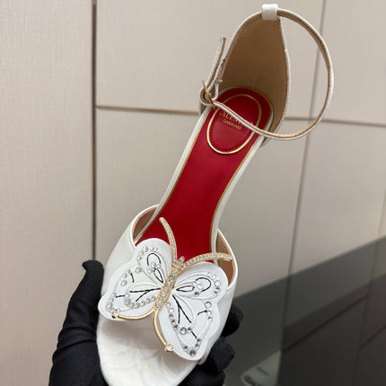 VALENTINO 26S ANKLE STRAP BUTTERFLY SANDALS IN WHITE CALFSKIN