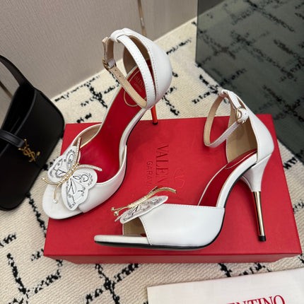VALENTINO 26S ANKLE STRAP BUTTERFLY SANDALS IN WHITE CALFSKIN