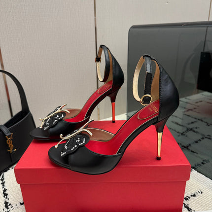 VALENTINO 26S ANKLE STRAP BUTTERFLY SANDALS IN BLACK CALFSKIN